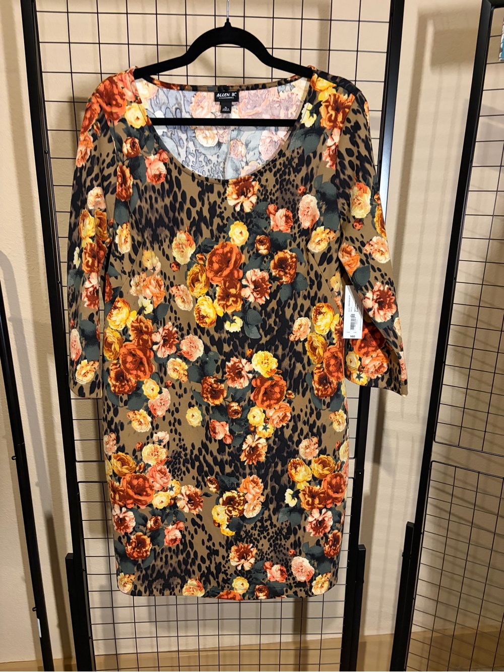 Allen B. By Allen Schwartz Floral Leopard Print Shift Dress in Olive and Rust